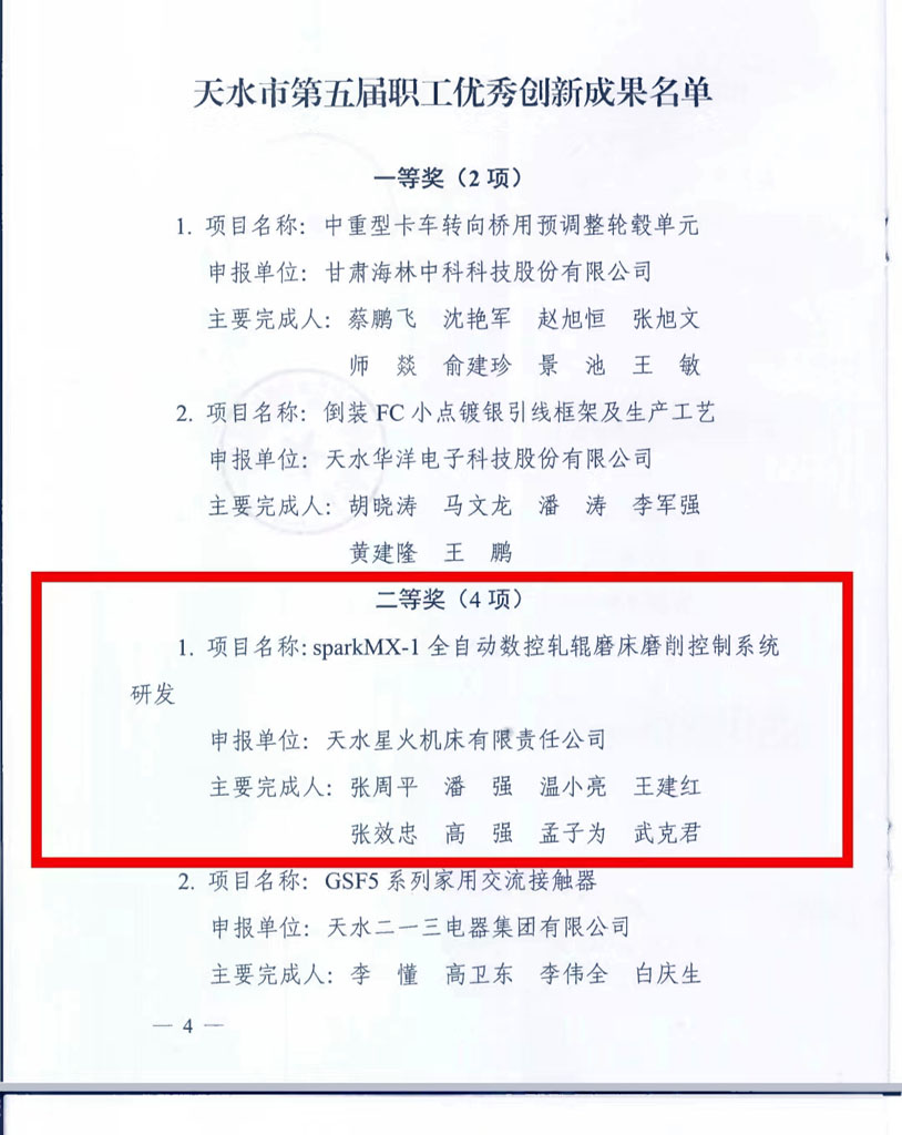 星火機床公司創新成果及個人受到市總表彰